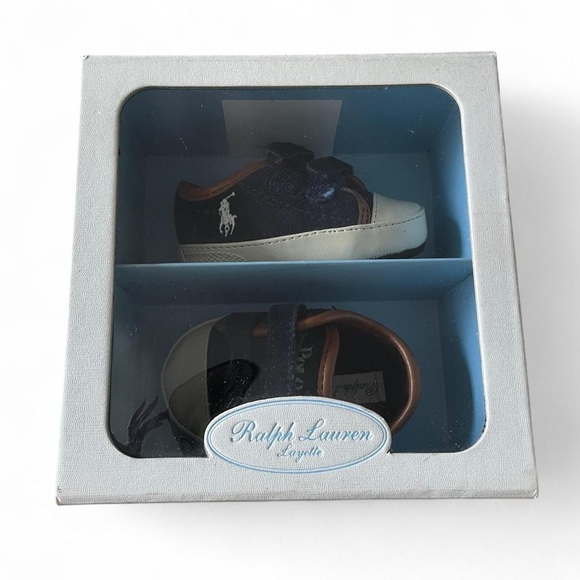 Ralph Lauren Baby Ferguson Low Suede Sneakers – Navy – Sz 1 – Brand New in Box - Picture 1 of 4